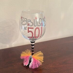 Fabulous at 50 Wine Glass with Pink and Gold Accents